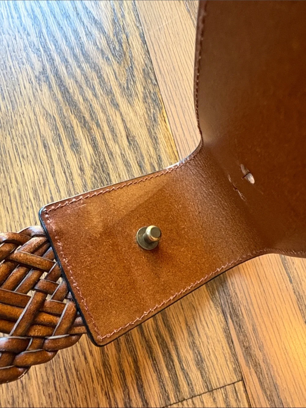 Brown genuine bonded leather wide boho braided belt sz M